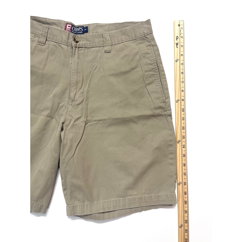 Vintage 90s Chaps Ralph Lauren Mens Khaki Chino Shorts Tan Cotton Size 34 - Picture 15 of 16
